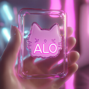 illustration,one hand holds  a glass holographic card with hello...