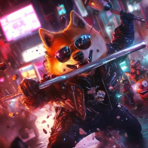 BONK meme Shiba Inu dog wearing sunglasses and a leather jacket,...