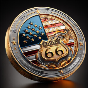 Create a coin, the coin is shiny gold and silver, the coin has a...