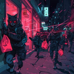 A gang of armed street cats in masks and streetwear breaking int...