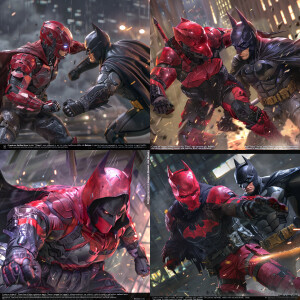"Create an image of Red Hood in his 'Titans' series costume enga...
