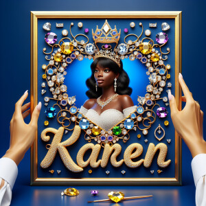 VCraft a 3-D image showcasing the name 'KAREN' in a luxurious go...