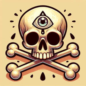 Skull with third eyeball and crossbones behind the skull in a ca...