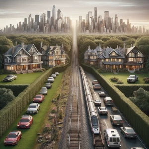 Train tracks going into the city from rich to poor