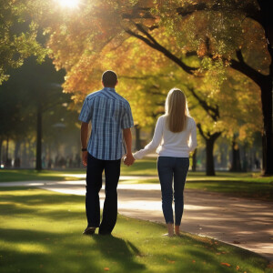 A young couple at a park in 2008. She is five feet tall. He is s...