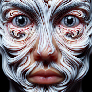 Create a photorealistic close-up of a person with a mutant face....