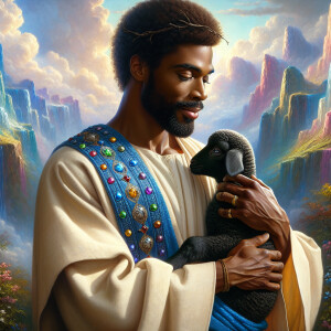 Oil painting of an African-American man resembling Jesus Christ,...
