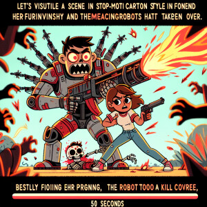 girl in an apocalypse fighting with boy against robots but boy g...