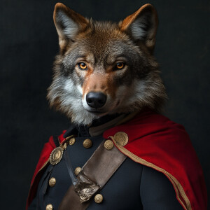 A male, anthromorphic Florida red wolf, wearing Union civil war...