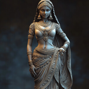 Design an image of a slender ancient princess sculpture adorned...