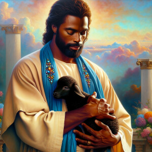 Oil painting of an African-American man resembling Jesus Christ,...