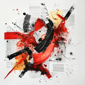 typographic collage with newspapers, ink splashes and abstract f...