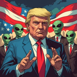 Alien Trump,, GTA and satirical style art