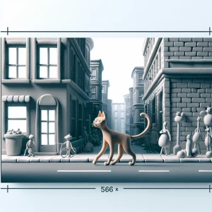 poorly clay cat strolling along a street and, the surrounding ar...