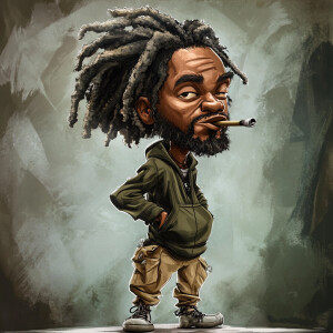 Create a full body funny cartoon like image of African American...