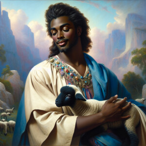 Oil painting of an African-American man resembling Jesus Christ,...