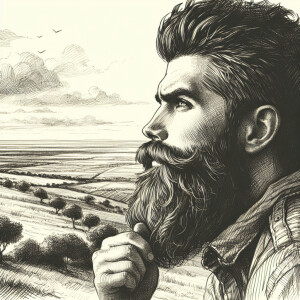 Bearded man looking off into the distance