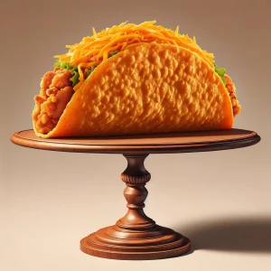 Generate an image of an oversized chicken taco with a vivid oran...