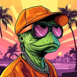 MEME PEPE in GTA art style — Wear a orange hat — in the style of...