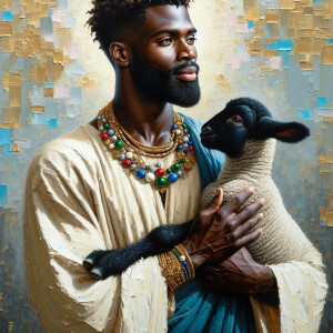 Oil painting of an African-American man resembling Jesus Christ,...