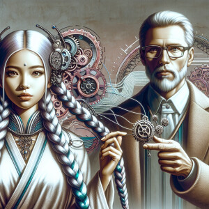A beautiful girl with long white hair and braided two braids sta...