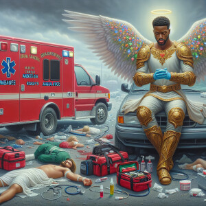 Create a realistic 3D oil painting depicting a scene of emergenc...