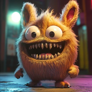 Stylized character portrait of a mischievous designer toy creat...