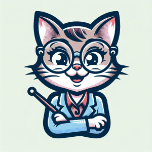 A cartoon of a female cat smiling that looks like a teacher