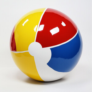 Create a colorful beach ball with bold sections in red, yellow,...