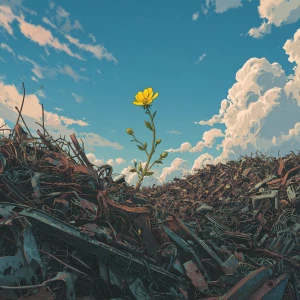 It started to dawn where on a huge pile of metal a small flower...