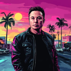 Elon Musk in GTA art style, , in the style of a Grand Theft Aut...