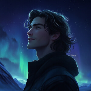 Masterpiece image of a handsome guy with shoulder-length angled...