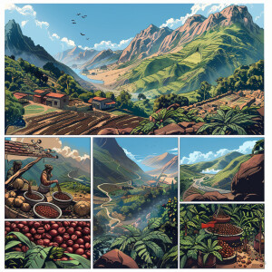 Make an image that has 5 fully horizontal panels, in the first p...