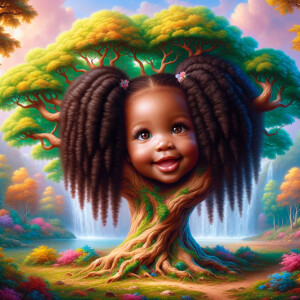 Create a hyper-realistic 3-D oil painting of a tree with a fulle...
