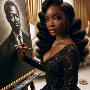 In a high-class, elegantly decorated studio, a very light-skinne...
