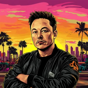 Elon Musk in GTA art style — — in the style of a Grand Theft Au...