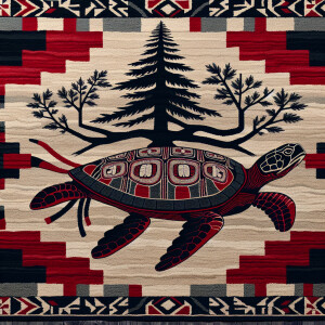 Design a American Indian rug using red and black with a turtle t...