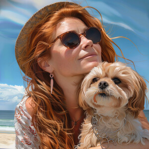 Photorealistic high resolution image. Light ginger haired 44 yea...