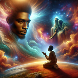 Create an image depicting Jesus Christ as African-American with...