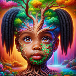 Create a hyper-realistic 3-D oil painting of a tree with a fulle...