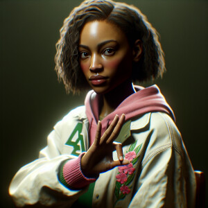An African American girl in her early 20s, hair to her shoulders...