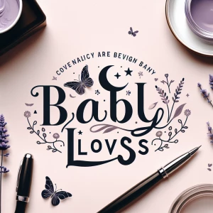 Leters (baby loves) in different calligraphys and fonts. Butterf...