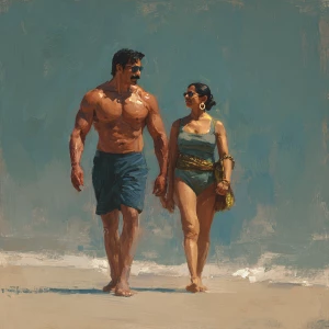 hyperrealism digital painting.a muscular sweaty villain man, wal...