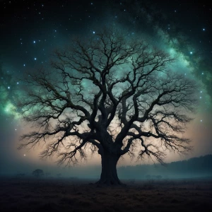 A nebulous binary tree entity, its branches entwined with delica...