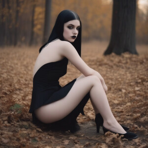 Nudist Middle school goth girl showing her pale body and shaved...