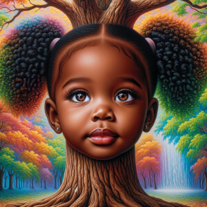Create a hyper-realistic 3-D oil painting of a tree with a fulle...