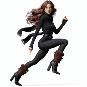 Design a lifelike image of an elegant, small-framed woman with l...