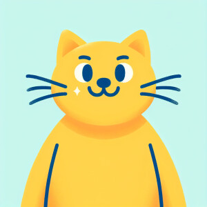A cartoon of a yellow cat, smiling