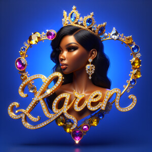 Craft a 3-D image showcasing the name 'KAREN' in a luxurious gol...