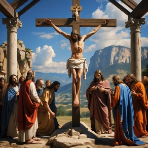 A picture of the cruxifixion of Jesus on Calvary